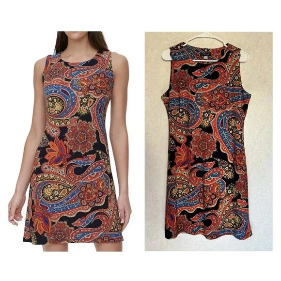 Tommy Hilfiger Dresses & Skirts - TOMMY HILFIGER Colorful Red Black Paisley Print Slinky Shift Dress Sz 10 Fairy